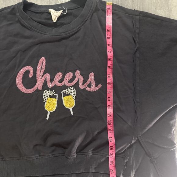 Fantastic Fawn Women’s CHEERS Champagne Sequin Sweatshirt Oversized M Pullover - Picture 5 of 5